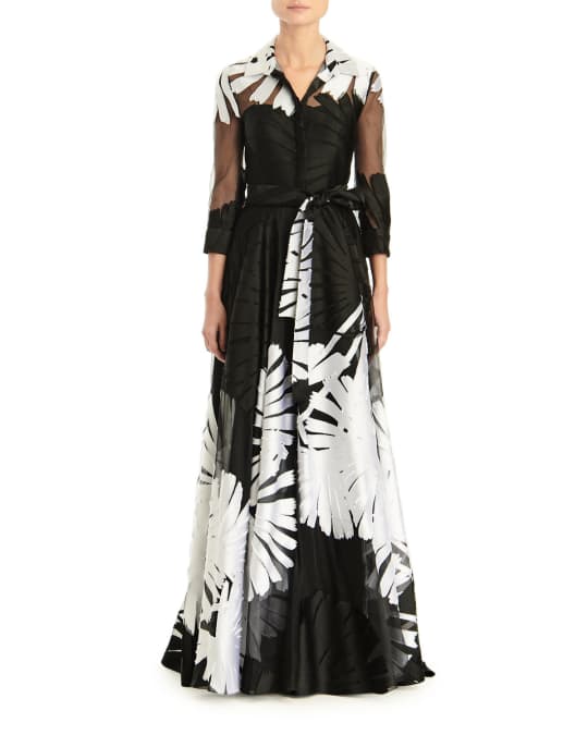 3/4-Sleeve Printed Shirt Gown