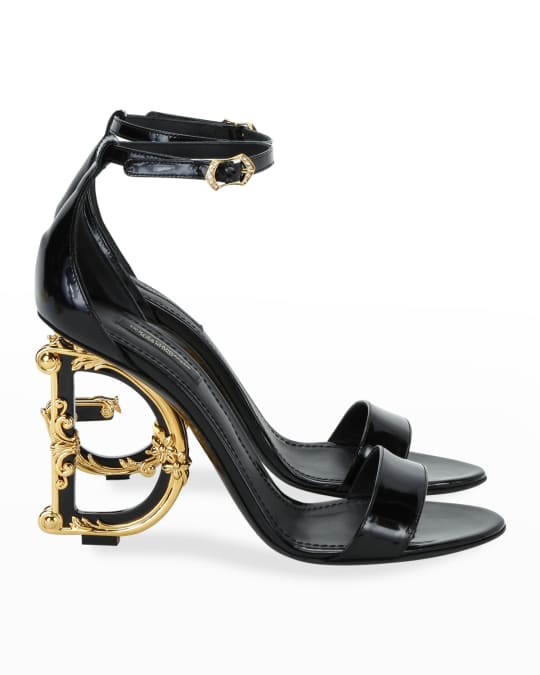 Patent Leather Sandals with Logo Heel