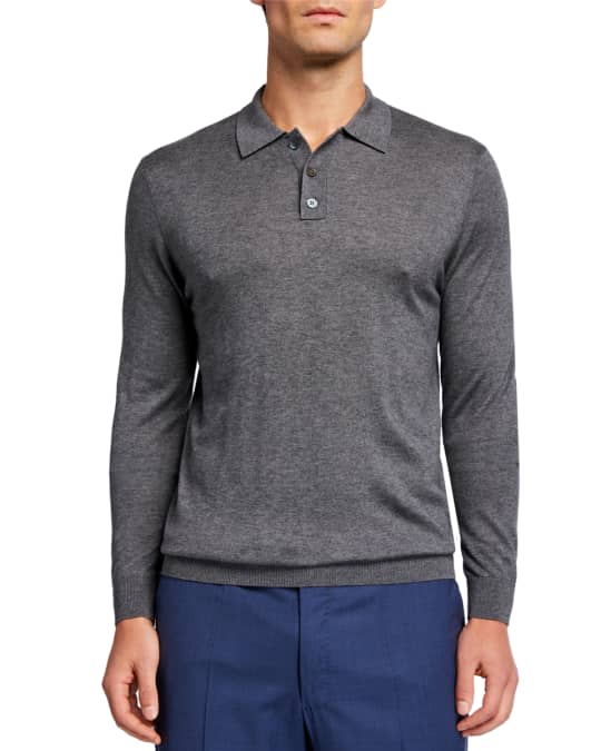 Men's Superfine Long-Sleeve Polo Sweater