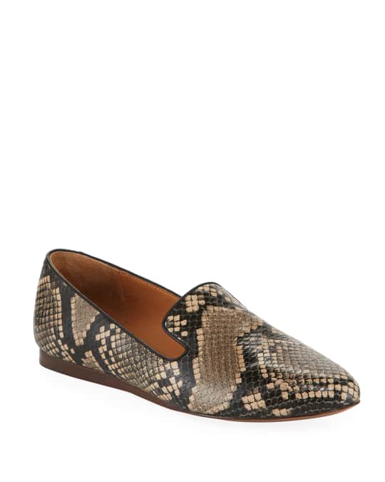 Veronica Beard Griffin Python-Print Leather Loafers | Neiman Marcus