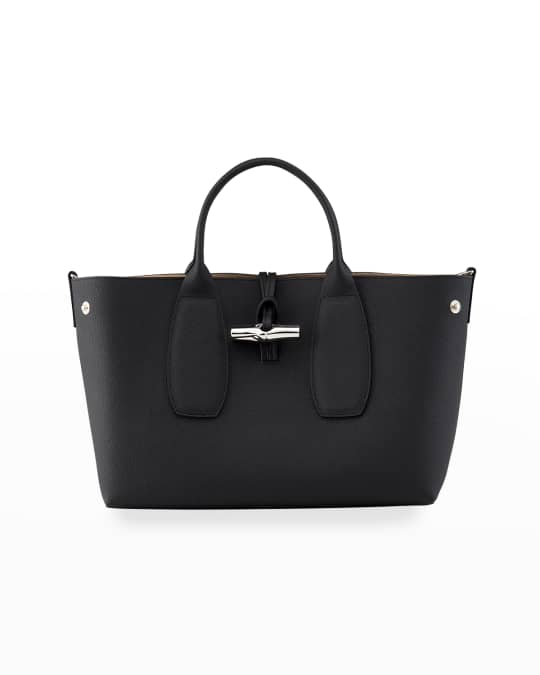 Longchamp 'Roseau' Leather Shoulder Tote Handbag, Black