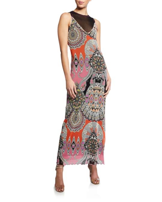 Etro Paisley-Print Mesh Dress | Neiman Marcus