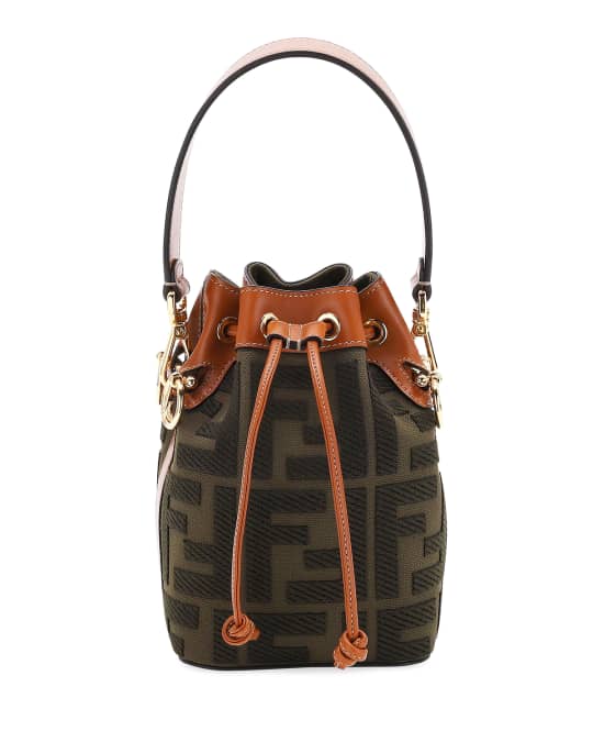 FENDI: Mon Tresor bucket bag in suede with FF logo - Nude