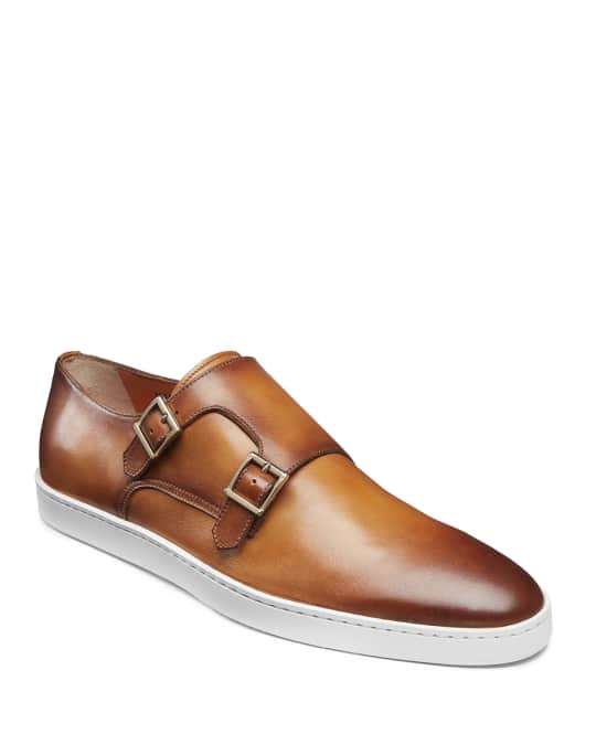 ★Santoni★Men's Freemont Sneakers★Brown Santoni - Freemont Brown Suede Double Monk Strap Shoe