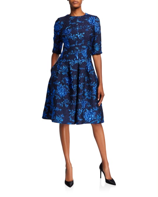 Rickie Freeman for Teri Jon ElbowSleeve Textured Jacquard ALine Dress