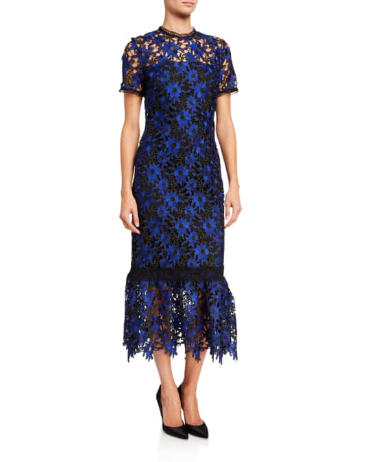 Shoshanna Talisa Pocantico Floral Lace Short-Sleeve Midi Dress | Neiman ...