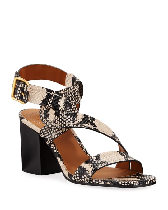 Chloe Candice Snake-Print Twisted Ankle-Wrap Sandals | Neiman Marcus