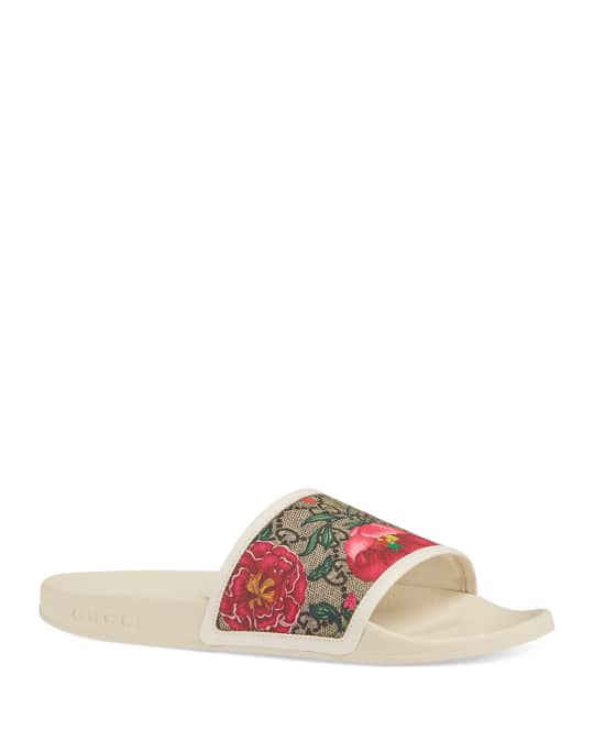 Gucci Pursuit Flat Flora Canvas Slide Sandals | Neiman Marcus