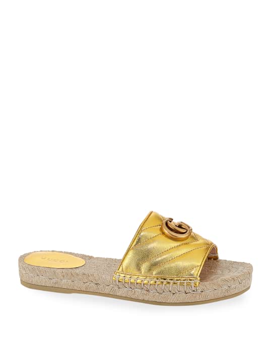 Gucci Pilar Flat Metallic Espadrille Slide Sandals | Neiman Marcus