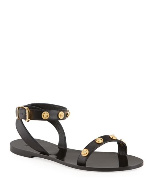 Versace Tribute Flat Medusa Studded Sandals Neiman Marcus