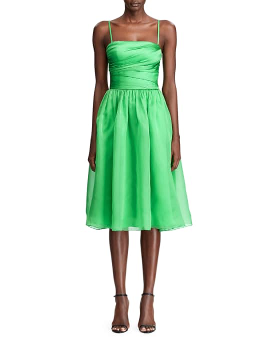Annora Gathered Silk Taffeta Midi Dress
