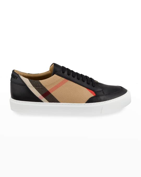 Burberry House Check and Leather Sneakers | Neiman Marcus