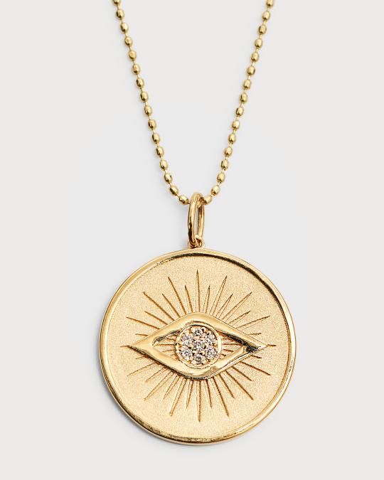 thumbnail image 2 of 14K Solid Yellow Gold Evil Eye Pendant – Round Good Luck Charm, Unisex 2 of 4