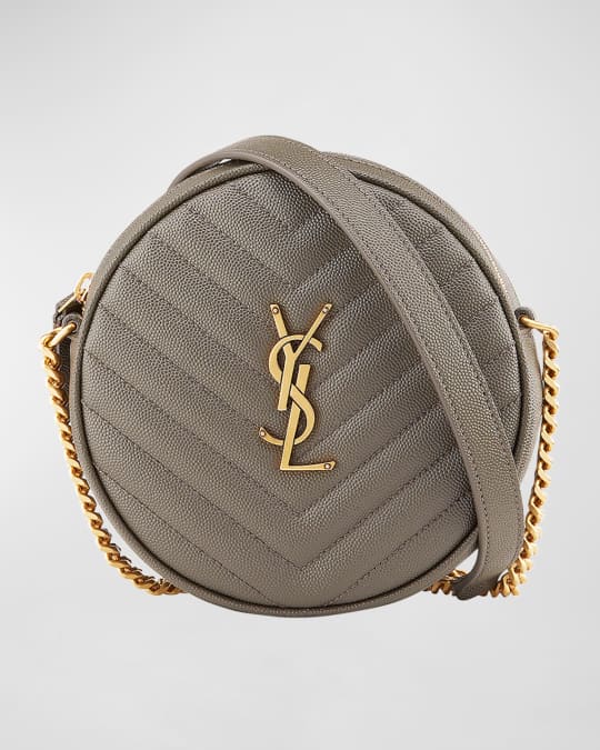 Saint Laurent Vinyle YSL Round Crossbody Bag in Quilted Grained Leather