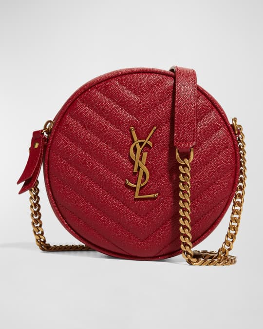 Saint Laurent Vinyle Ysl Round Quilted Grain de Poudre Crossbody Bag