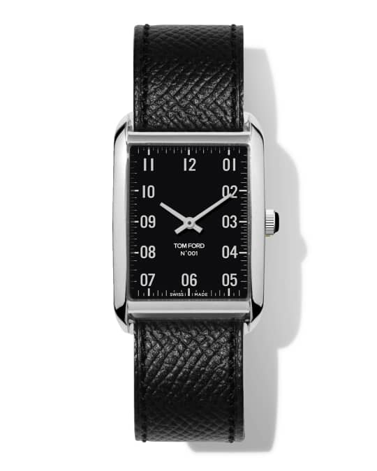 TOM FORD TIMEPIECES N.001 44mm x 30mm Rectangular Pebbled Leather Watch ...
