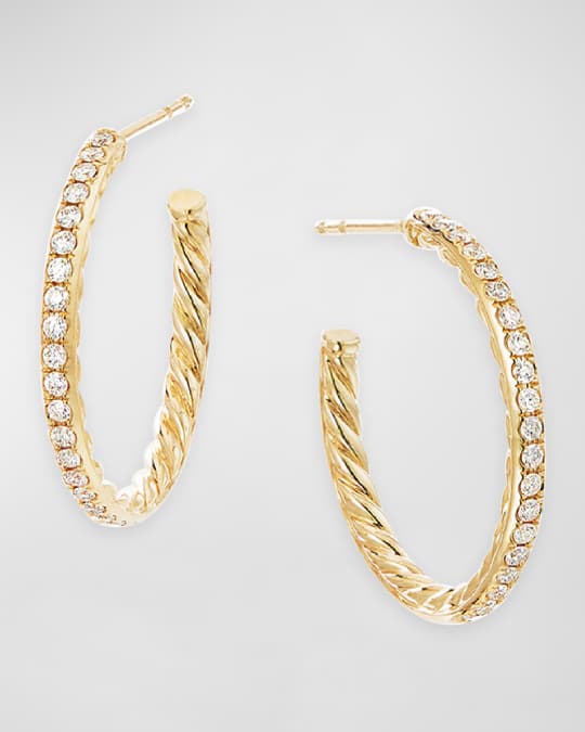David Yurman 18k Small Diamond Pave Hoop Earrings Neiman Marcus