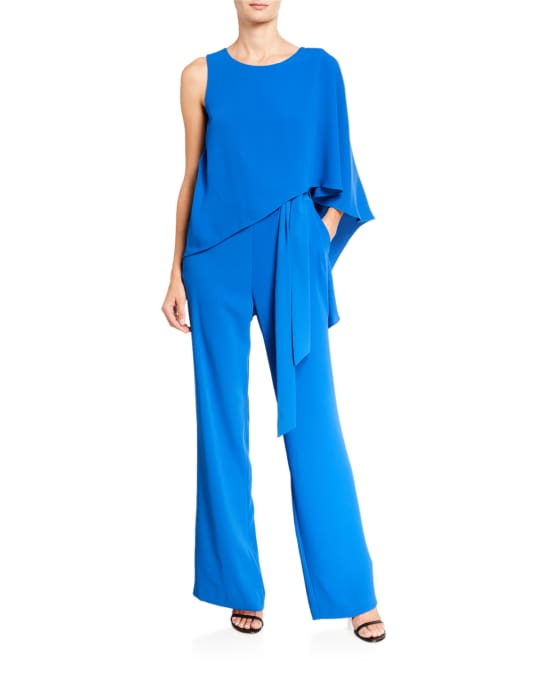Asymmetrical Flowy Draped Crepe Jumpsuit