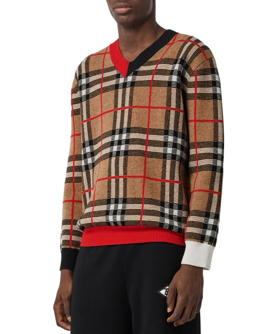 Burberry Men s Signature Check V Neck Sweater Neiman Marcus
