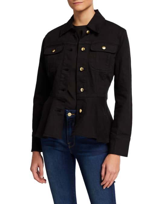 Button Front Flounce Denim Jacket