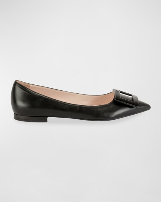Roger Vivier Gommettine Leather Ballet Flats with Tonal Buckle | Neiman ...