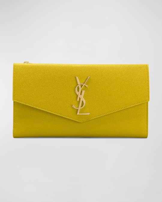 Saint Laurent YSL Monogram Small Envelope Flap Wallet with Zip Pocket in Grained Leather Neiman Marcus