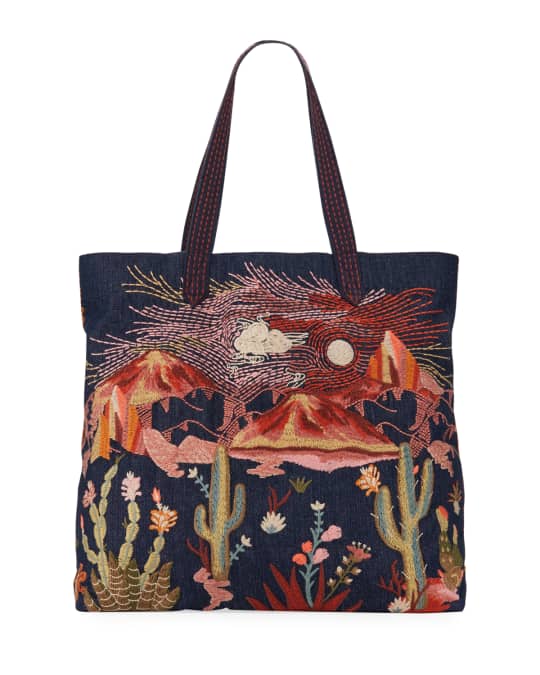 Johnny Was Yucca Embroidered Denim Everyday Tote Bag | Neiman Marcus