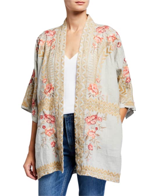 Plus Size Rianne Embroidered Linen Kimono