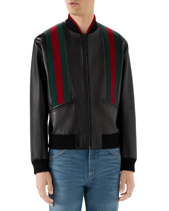 Gucci leather on sale jacket with web