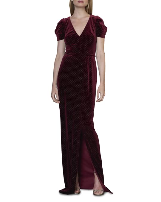 ML Monique Lhuillier Puff-Sleeve Gown With Slit | Neiman Marcus