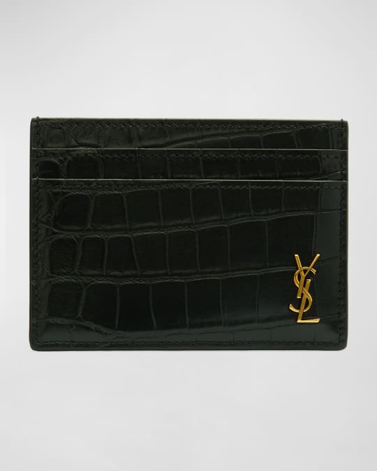 Saint Laurent Men s YSL Monogram Croc Embossed Card Case Neiman Marcus