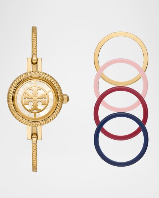 Tory Burch 27mm Robinson Bracelet Watch w/ Moving Logo, Gold