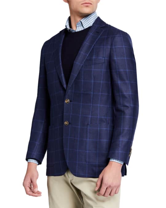 Peter Millar Men's Windowpane Check Wool-Blend Sport Jacket | Neiman Marcus