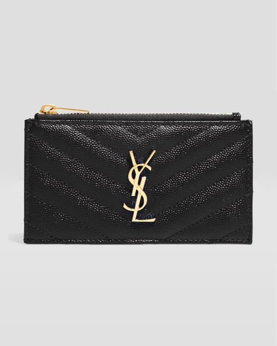Saint Laurent YSL Monogram Small Ziptop Card Case in Grained