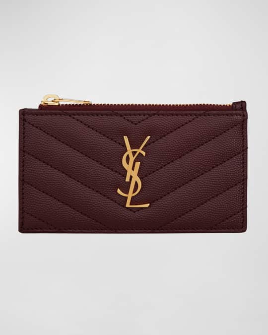 YSL Monogram Small Ziptop Card Case in Grained Leather