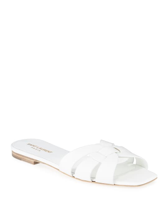 Nu Pieds Flat Woven Leather Slide Sandals