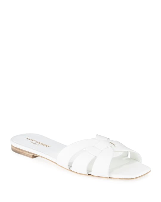 Saint Laurent Nu Pieds Flat Woven Leather Slide Sandals | Neiman Marcus