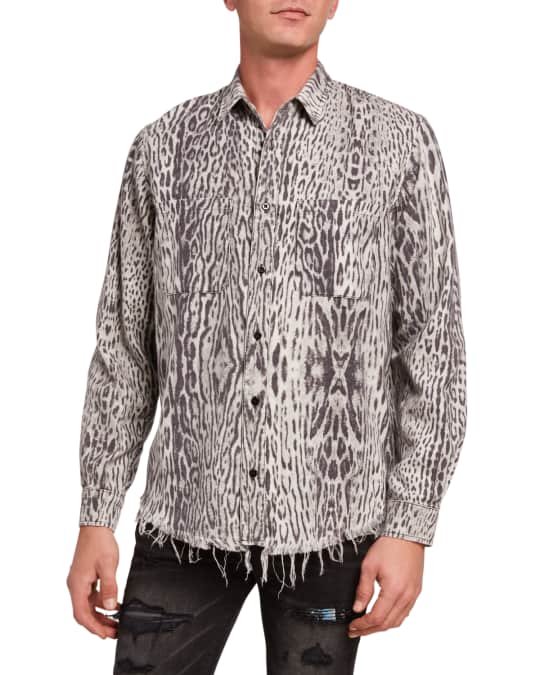 Men's Leopard-Print Flannel Sport Shirt