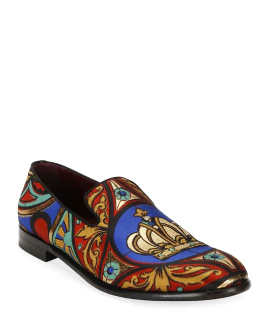 Dolce&Gabbana Men's King Vetrate Printed Formal Slippers | Neiman Marcus