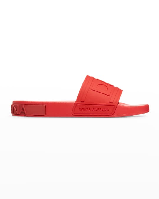 Dolce&Gabbana Men's Logo-Embossed Rubber Slide Sandals | Neiman Marcus