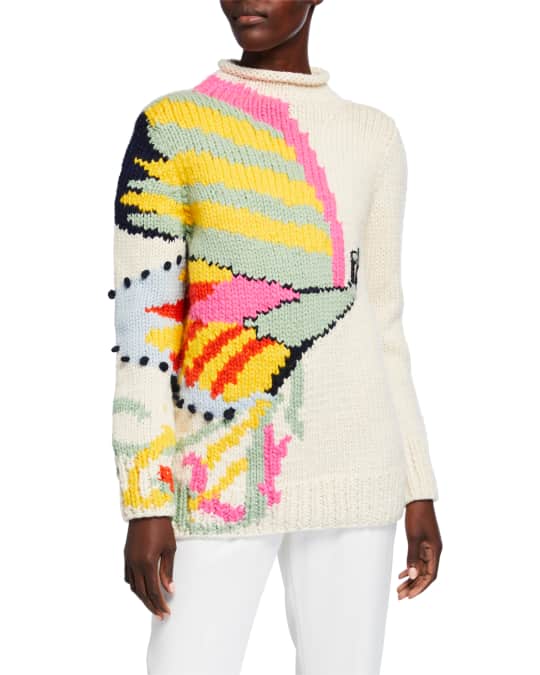 Tory Burch Butterfly Oversized Wool Sweater | Neiman Marcus