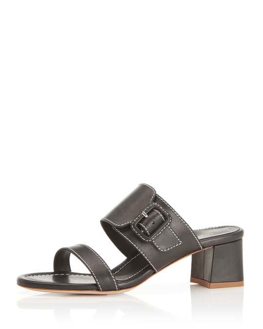 Marion Parke Bree Wide Buckle Leather Mule Sandals | Neiman Marcus
