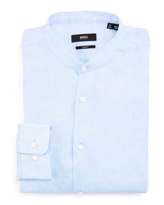Men's Slim Solid Linen Stand-Collar Sport Shirt