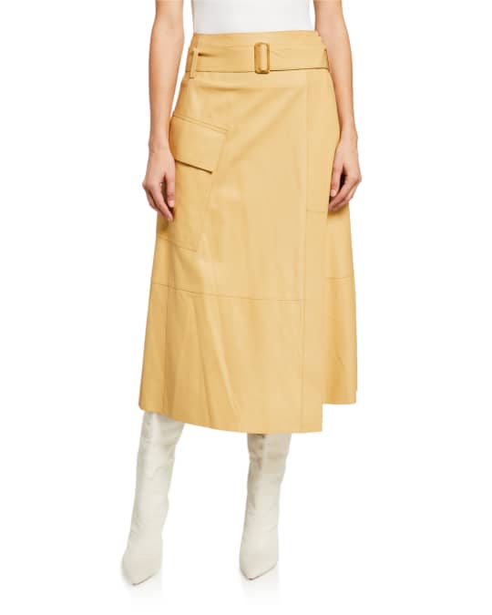 Vince Belted Leather Wrap Skirt | Neiman Marcus