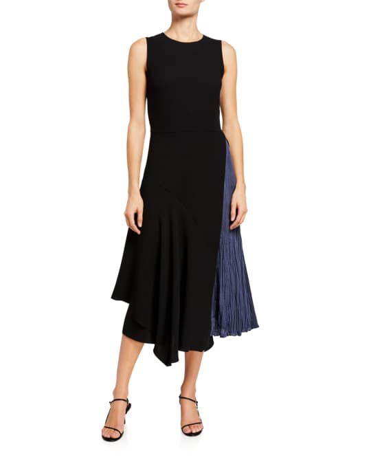 Vince Mixed Panel Sleeveless Midi Dress | Neiman Marcus