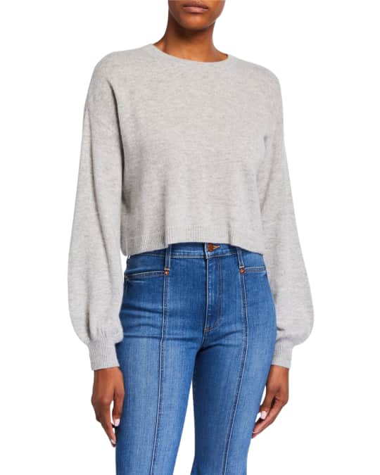 Alice + Olivia Ansley Blouson-Sleeve Cropped Pullover Sweater | Neiman ...