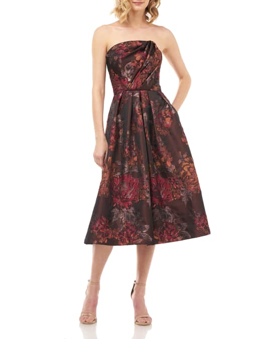 Kay Unger New York Claudia Floral Jacquard Strapless Midi Dress ...
