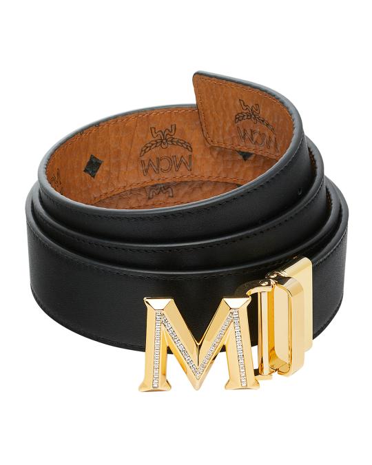 MCM Reversible Visetos Leather Belt w/ 3D 24K Gold M Buckle  display picture 3
