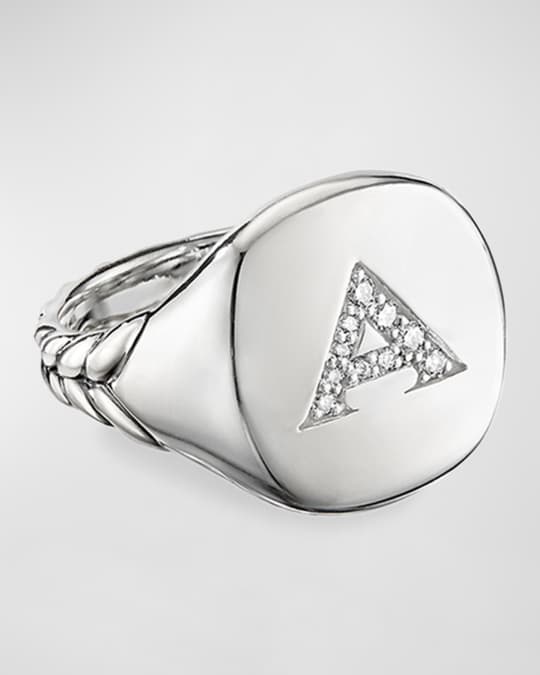 DY Initial Pinky Ring in Sterling Silver with Diamonds