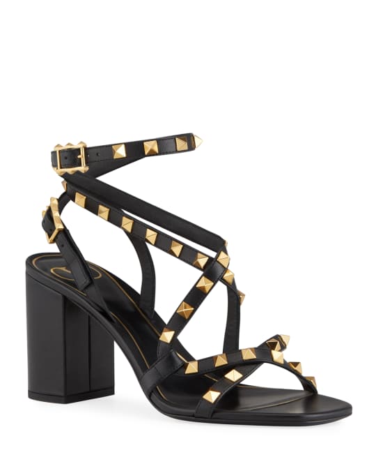 Valentino Garavani Rockstud Strappy Block-Heel Sandals | Neiman Marcus